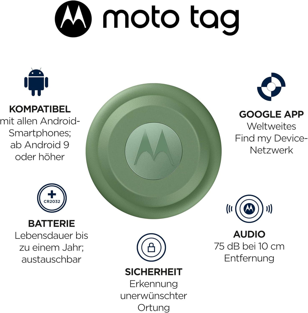 Motorola Moto Tag – Smart Tracker, 1er Pack (Android 9+ kompatibel, Bluetooth 5.4, IP67 Wasserschutz
