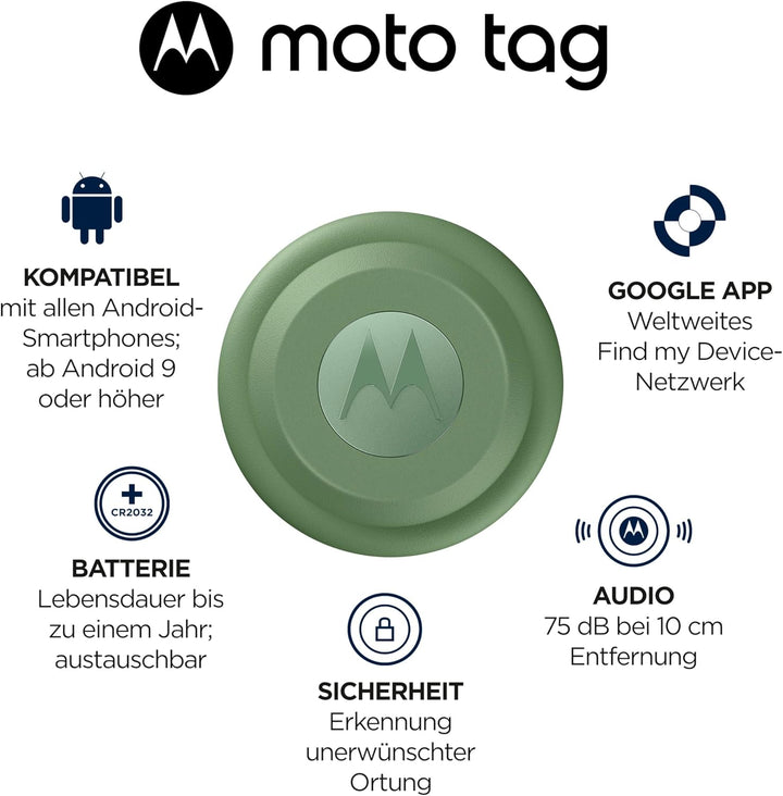 Motorola Moto Tag – Smart Tracker, 1er Pack (Android 9+ kompatibel, Bluetooth 5.4, IP67 Wasserschutz
