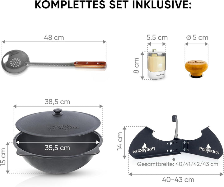 Gusseisen Kasan 10 L, Runder Boden, Untersetzer & Schaumlöffel | Traditioneller Gusseisentopf: Usbek