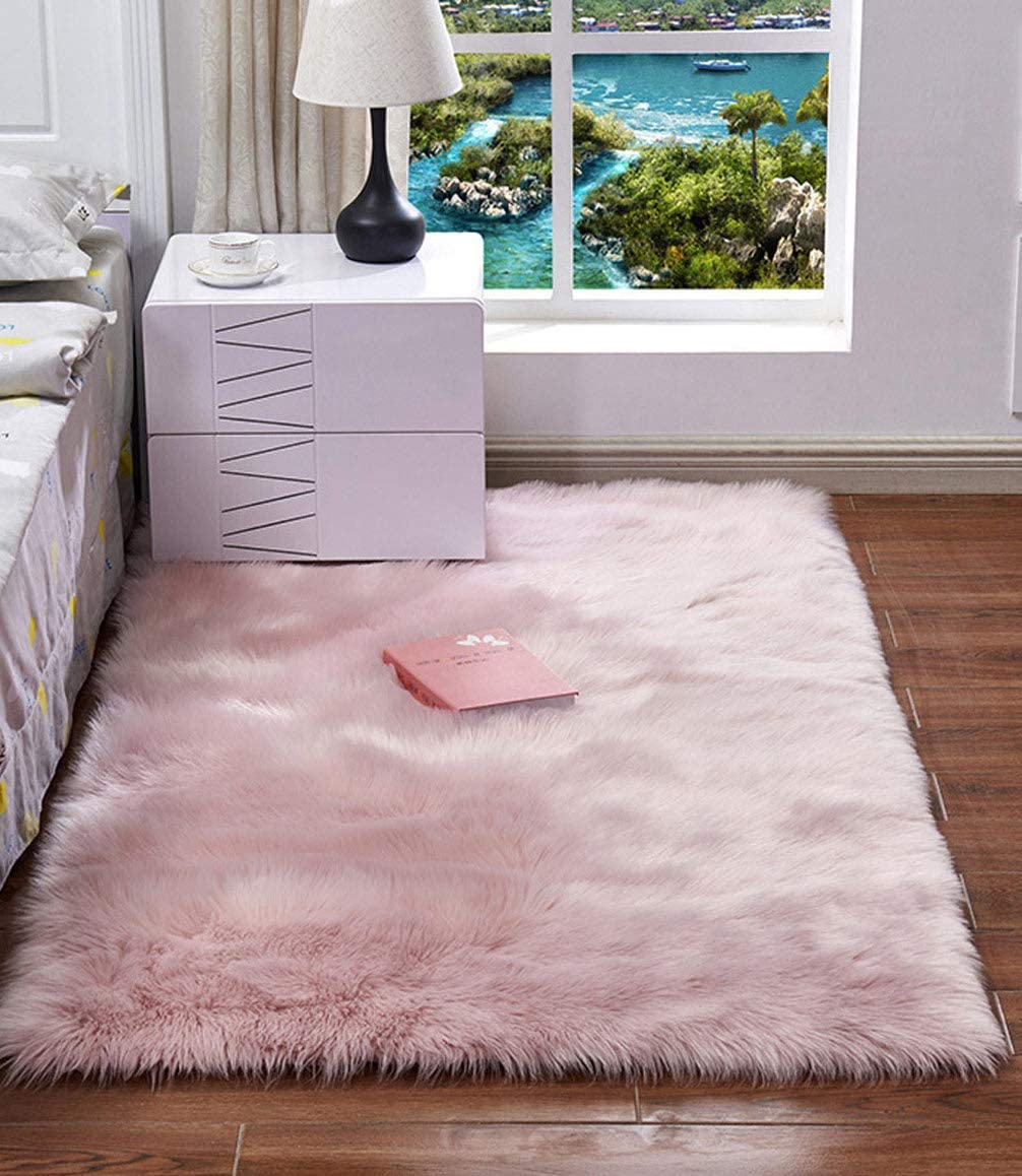 HARESLE Longhair Fell Teppich Waschbar Teppich,Soft Area Rug Schlafzimmer Kunstfell Shaggy TeppichRo