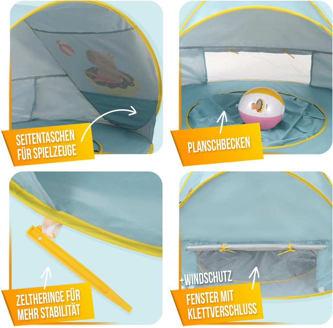 Chillife Strandmuschel Pop up Set I Tragbares Strandzelt mit UV Schutz und Windschutz Strand I Wasse