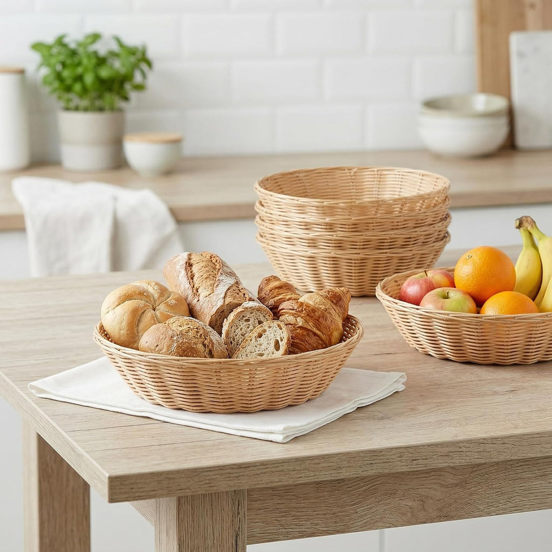 15 Stück Brotkorb Geflochten Rund, 24x6cm Brotkörbchen Kunststoff Brötchenkorb, Geflochtener Korb Br