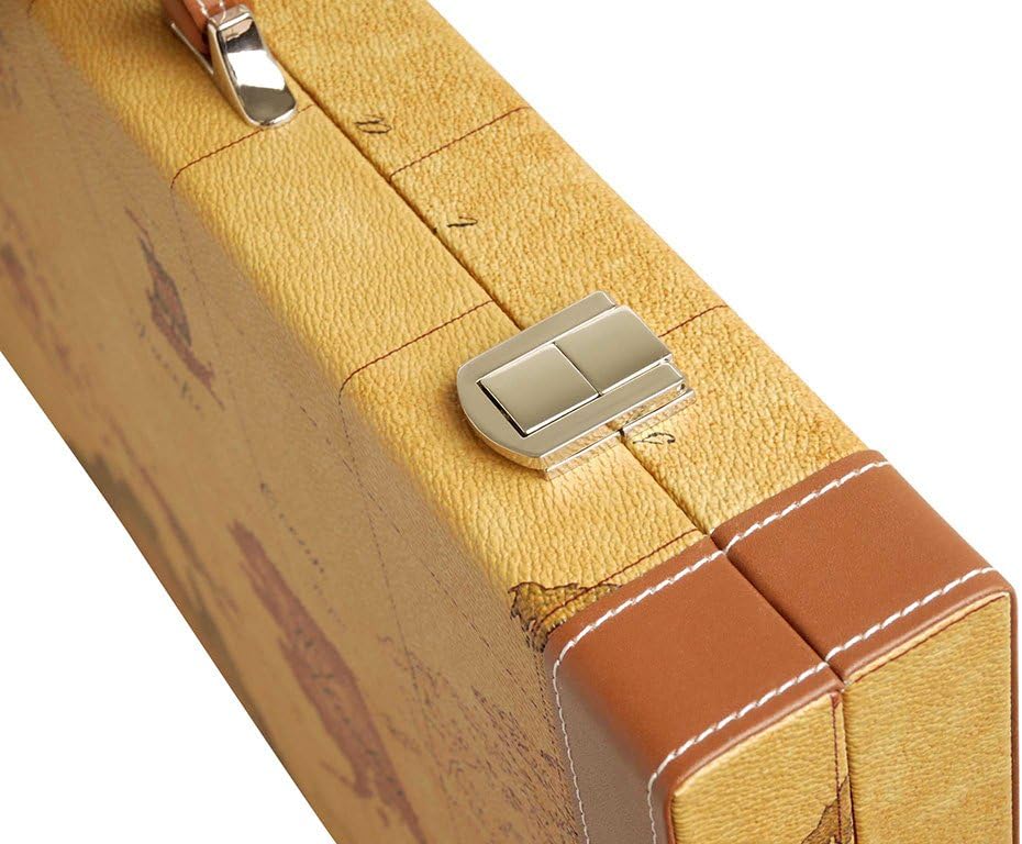 Middleton Games Luxus-Backgammon-Set auf Weltkarte, 18 Zoll – Braun