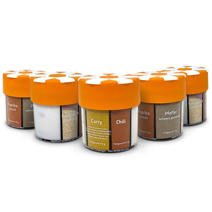 5x ration1 Gewürzstreuer XXL 6 in 1, 5er Set Gewürz-Streuer für Camping, Wandern, Outdoor Aktivitäte