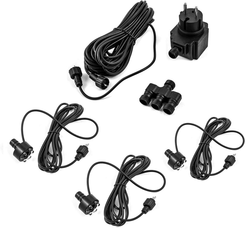 CLGarden Beleuchtung Set für Springbrunnen mit 3 warmweissen LED Ringen IP44 12V Trafo 10 Meter Verb