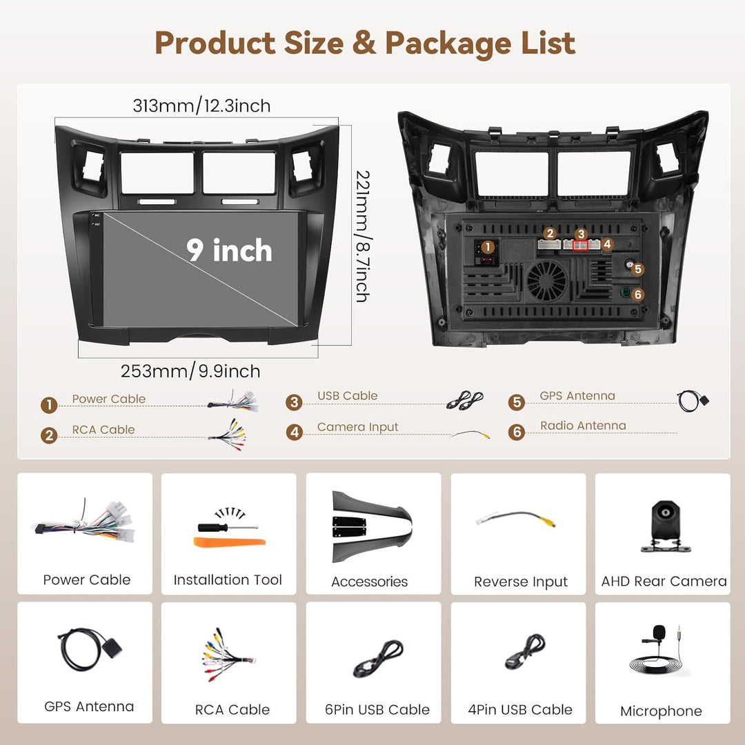 Hikity Android 15 4+64G Autoradio für Toyota Yaris/Vitz 2005-2011 mit 9 Zoll Incell Touchscreen, Aut