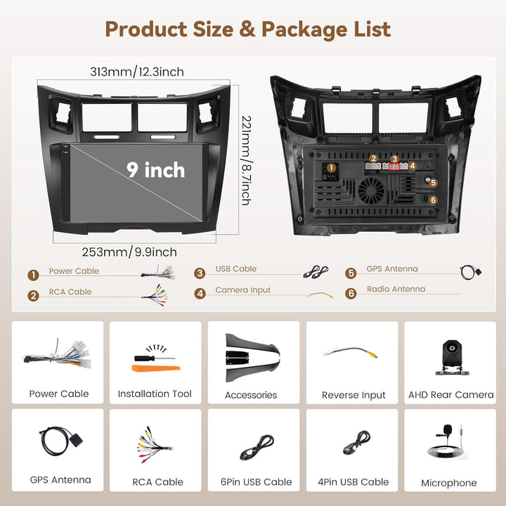 Hikity Android 15 4+64G Autoradio für Toyota Yaris/Vitz 2005-2011 mit 9 Zoll Incell Touchscreen, Aut