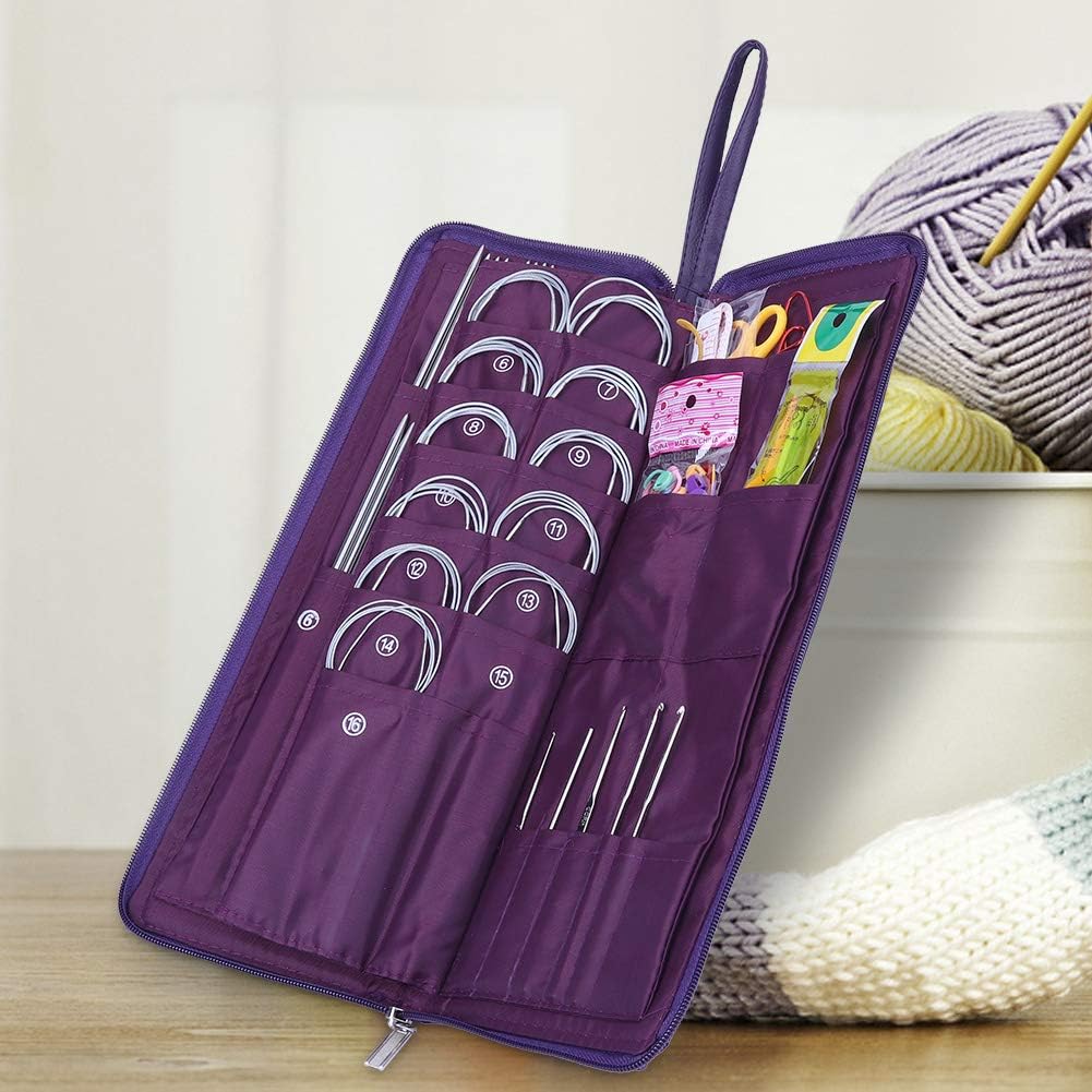Rundstricknadeln Set, Edelstahl Stricknadeln langen und kurz Häkelnadel Set mit Strickzubehör Austau