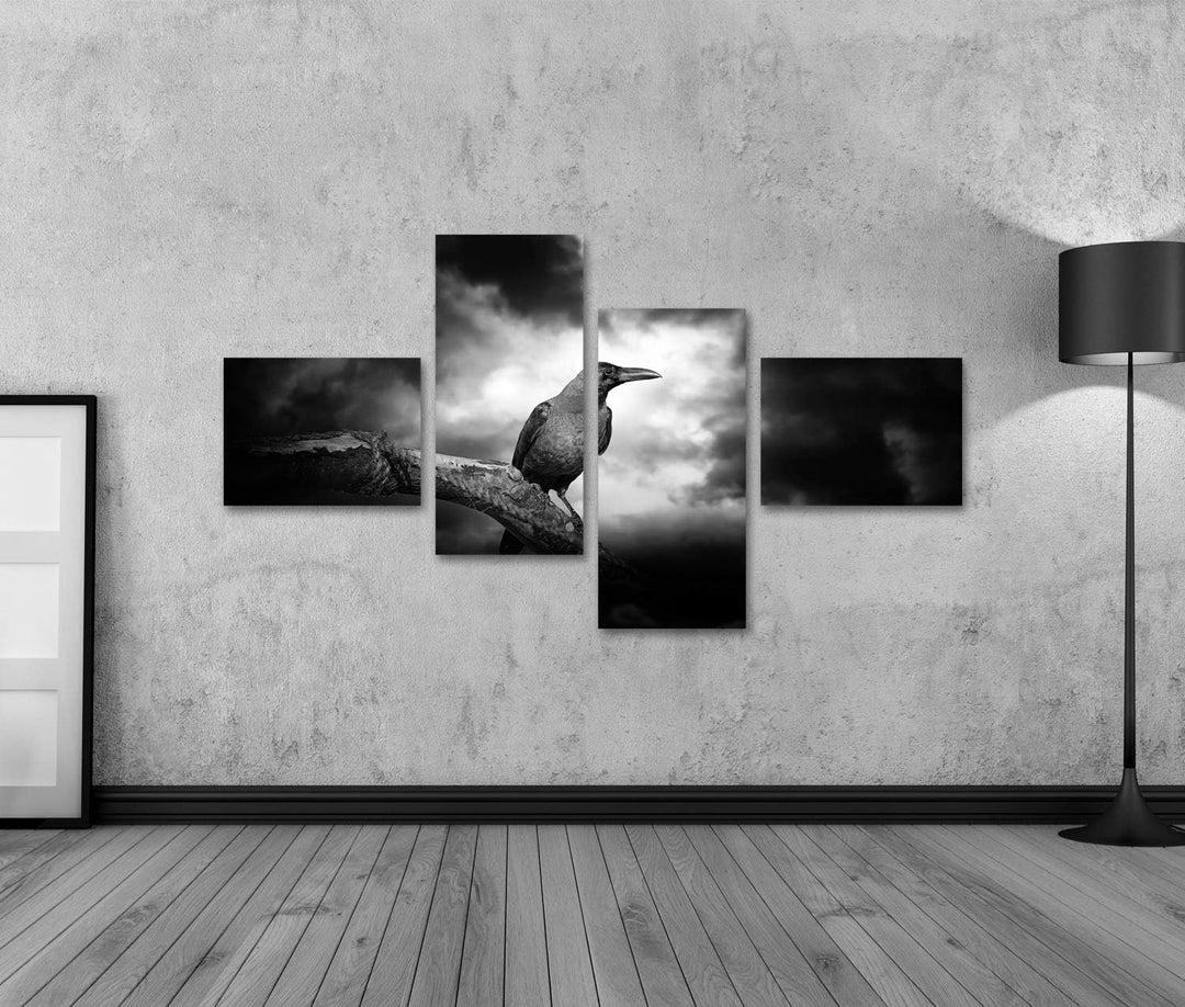islandburner Bild auf Leinwand Rabe Kahler Zweig Mond Wolken Bilder Wandbilder Poster Leinwand 150x8
