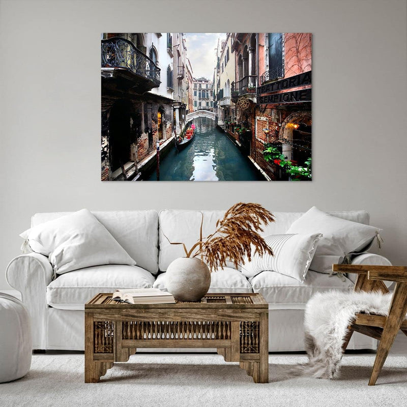 Bilder auf Leinwand 100x70cm Leinwandbild Boot Brücke Tourismus Venedig Gross Wanddeko Bild Schlafzi