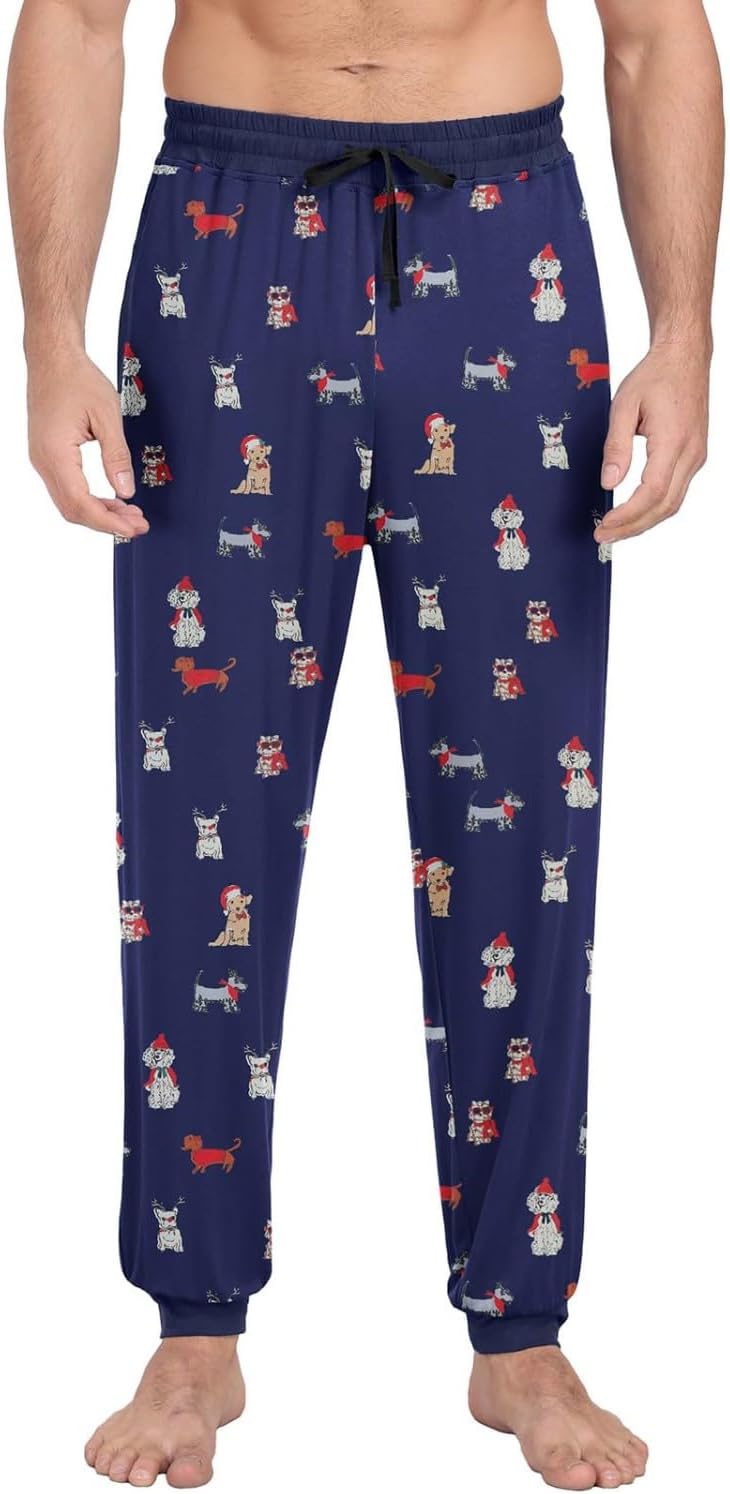 PrinStory Schlafanzughosen Für Herren Lang Pyjamahose Mit Taschen Elastischem Bund Schlafhose Lounge