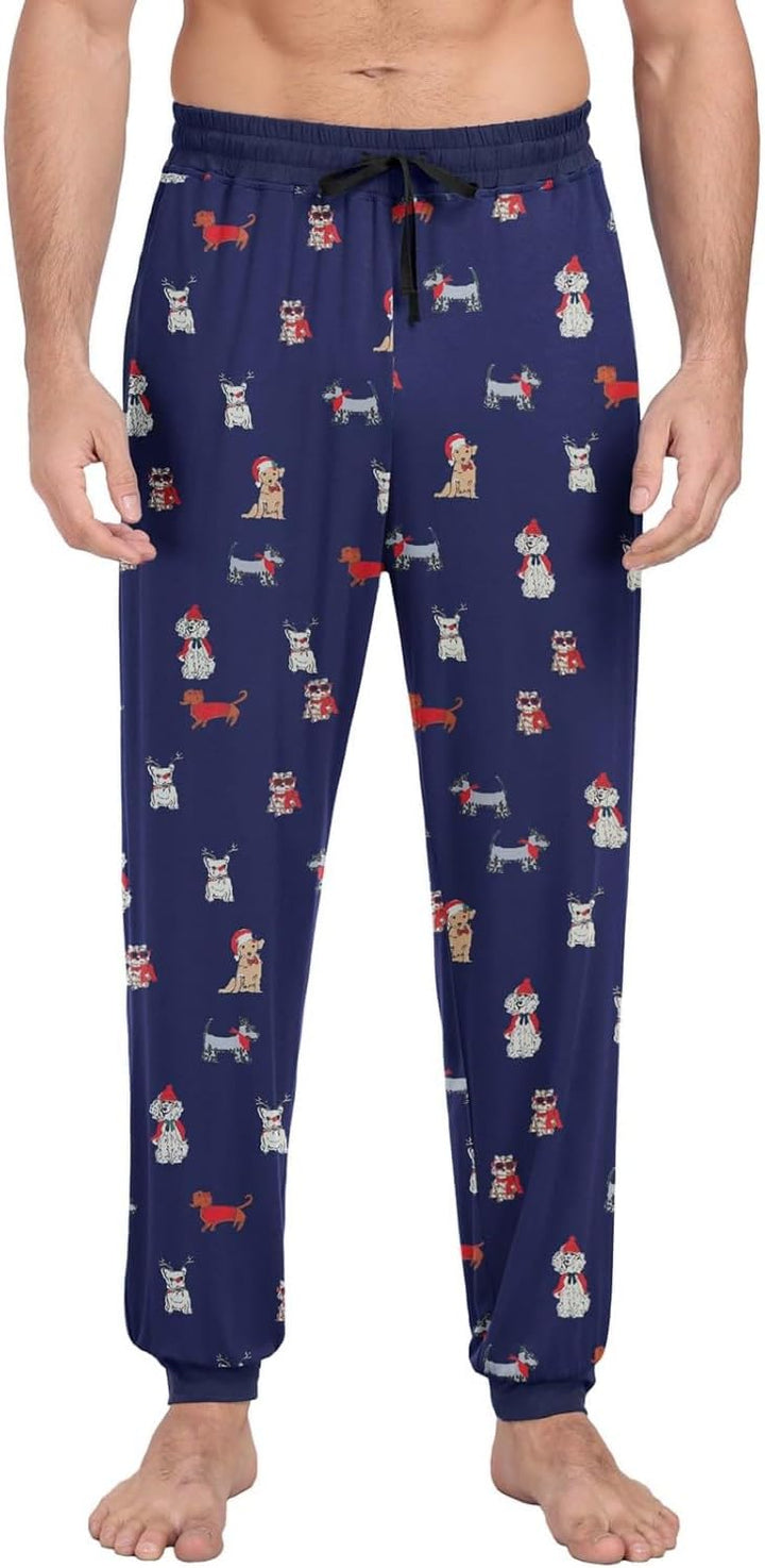PrinStory Schlafanzughosen Für Herren Lang Pyjamahose Mit Taschen Elastischem Bund Schlafhose Lounge