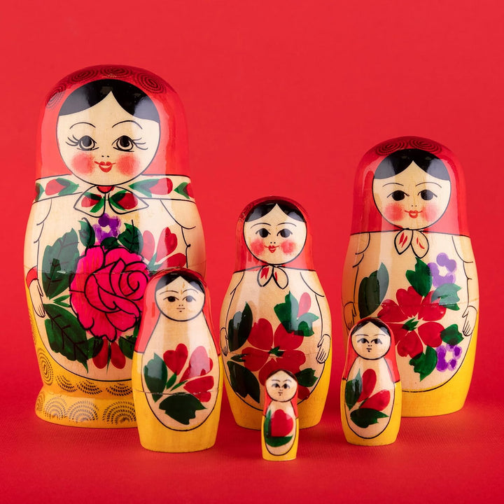 Heka Naturals Russische Matroschka-Puppen, 6 traditionelle Matroschkas Klassisch Semyonov Rot, | Bab