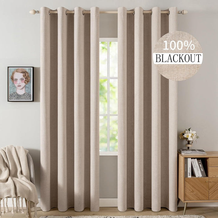 MIULEE Verdunklungsvorhänge mit ösen Gardinen Leinenoptik 2er Set 260 x 140 cm Beige Vorhang Blickdi