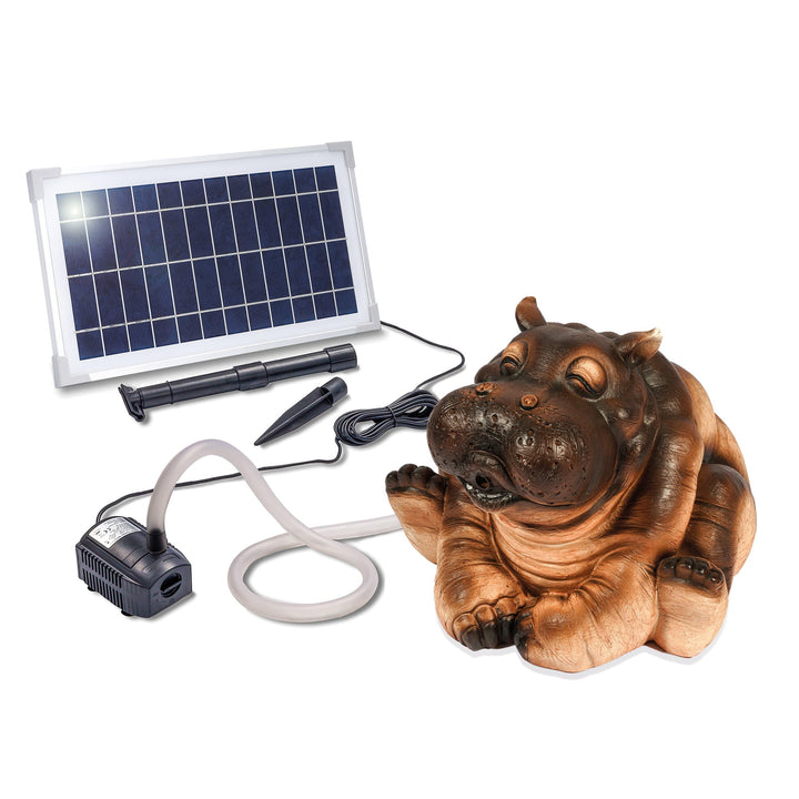 Esotec Solar Wasserspeier Set Nilpferd, Solarpumpe, Teichfigur Gartenfigur Gartenstatue, Tauchpumpe,
