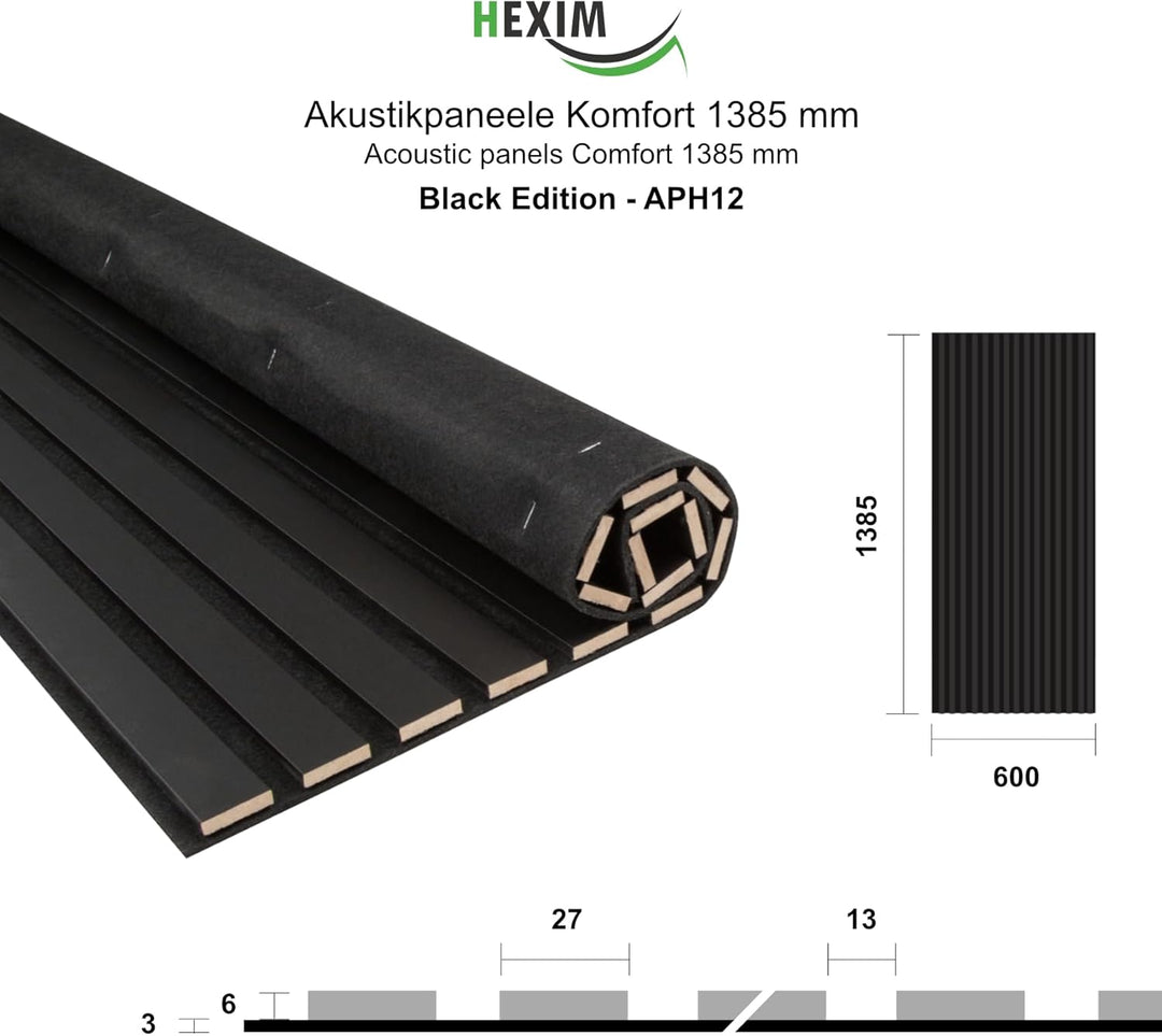 HEXIM Akustikpaneele 4 Stück 138,5x60cm Holz Comfort - flexible Holzpaneele Platten Lamellenwand Hol