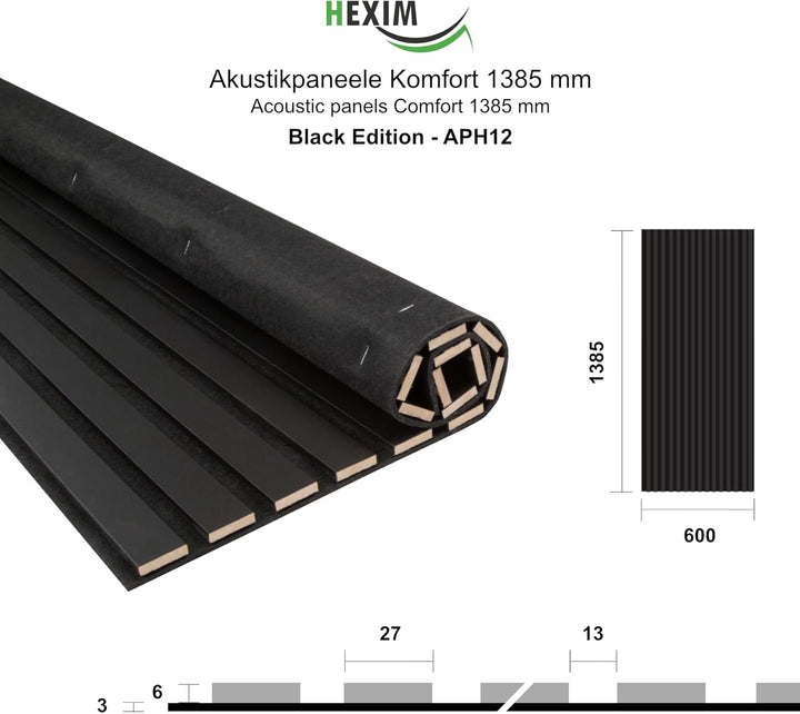 HEXIM Akustikpaneele 4 Stück 138,5x60cm Holz Comfort - flexible Holzpaneele Platten Lamellenwand Hol