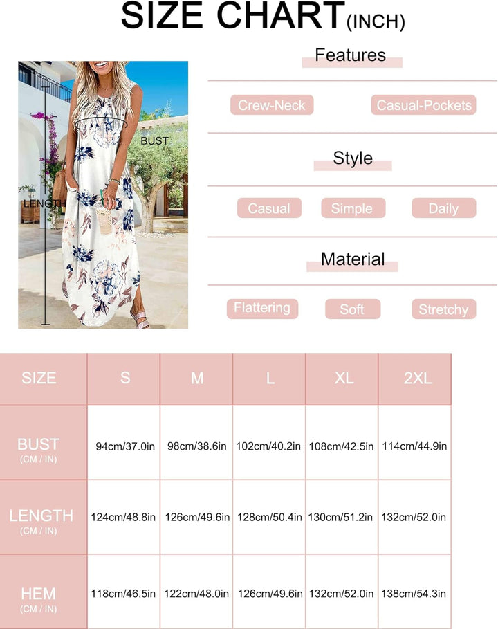 AUSELILY Maxikleider Damen Sommer Ärmellos Strandkleid Lang Sommer-Kleider M Gefärbt Blau Grün Weiss
