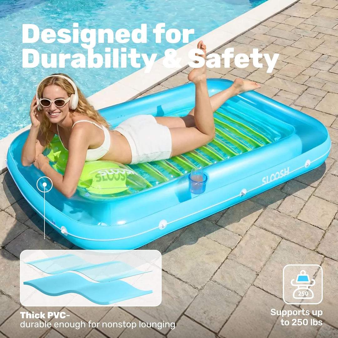 Sloosh Inflatable Sun Pool Lounge Float, Suntan Tub Raft Float, Tanning Pool with Removable Cushion,