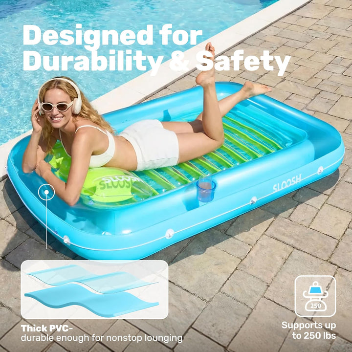 Sloosh Inflatable Sun Pool Lounge Float, Suntan Tub Raft Float, Tanning Pool with Removable Cushion,