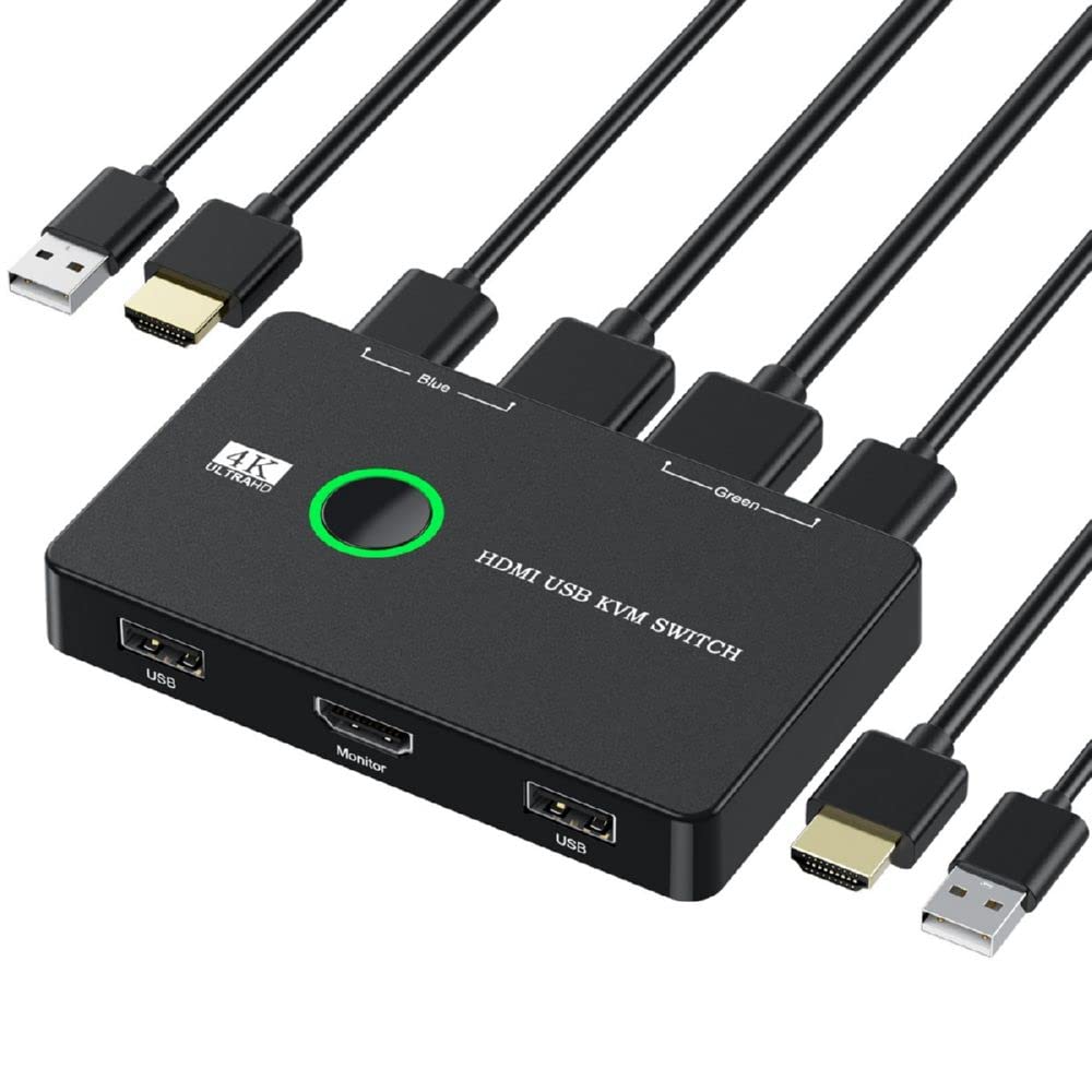 xiwai KVM Switch Selector USB 2.0 & HDMI 4K Dual PCs Sharing Monitor HDTV USB Port Tastatur Maus Sca