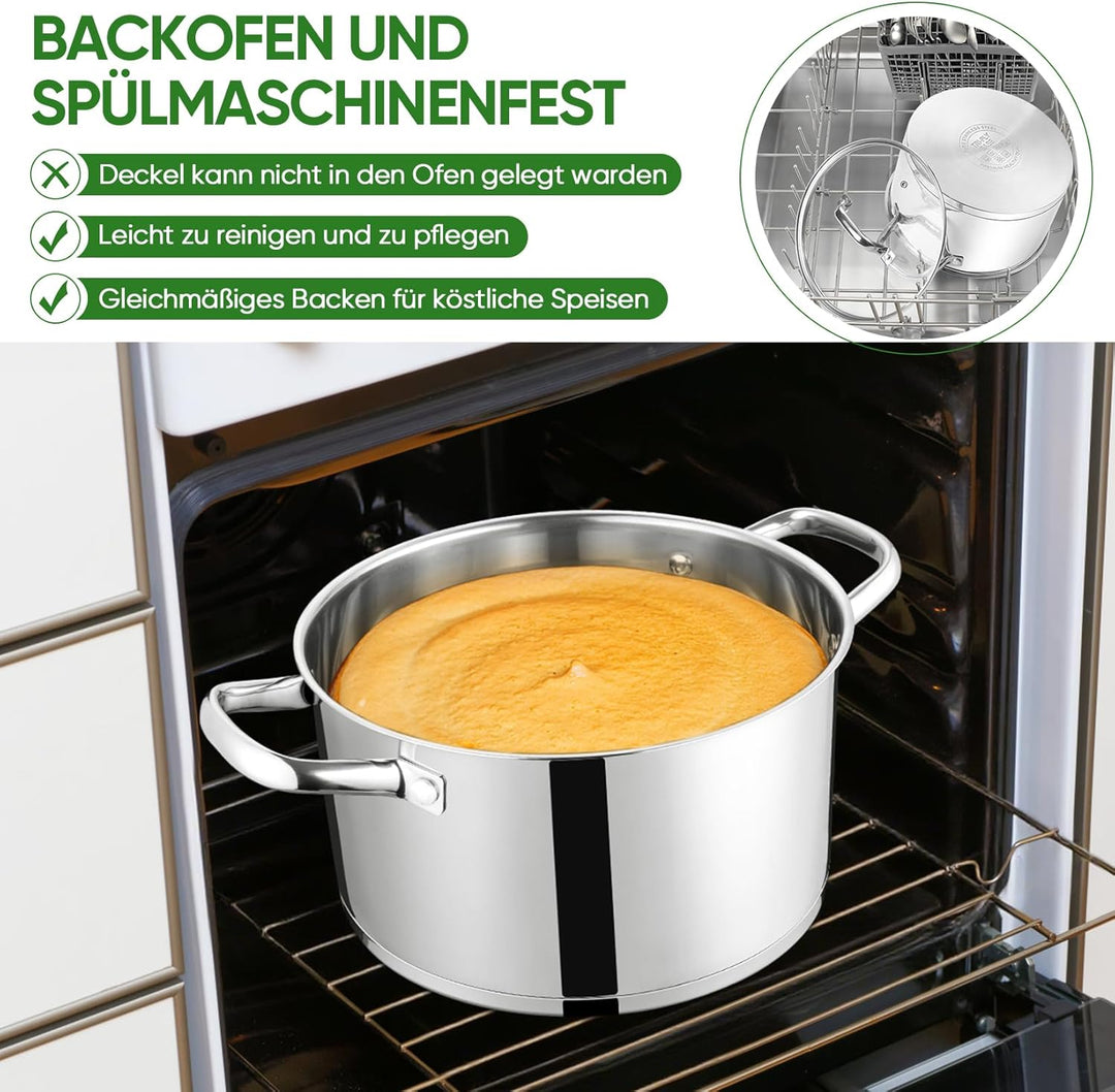 24cm Kochtopf, Onader 3-Lagiger Boden Edelstahl Topf Induktion mit Glasdeckel, 5,6L Nudeltopf Suppen