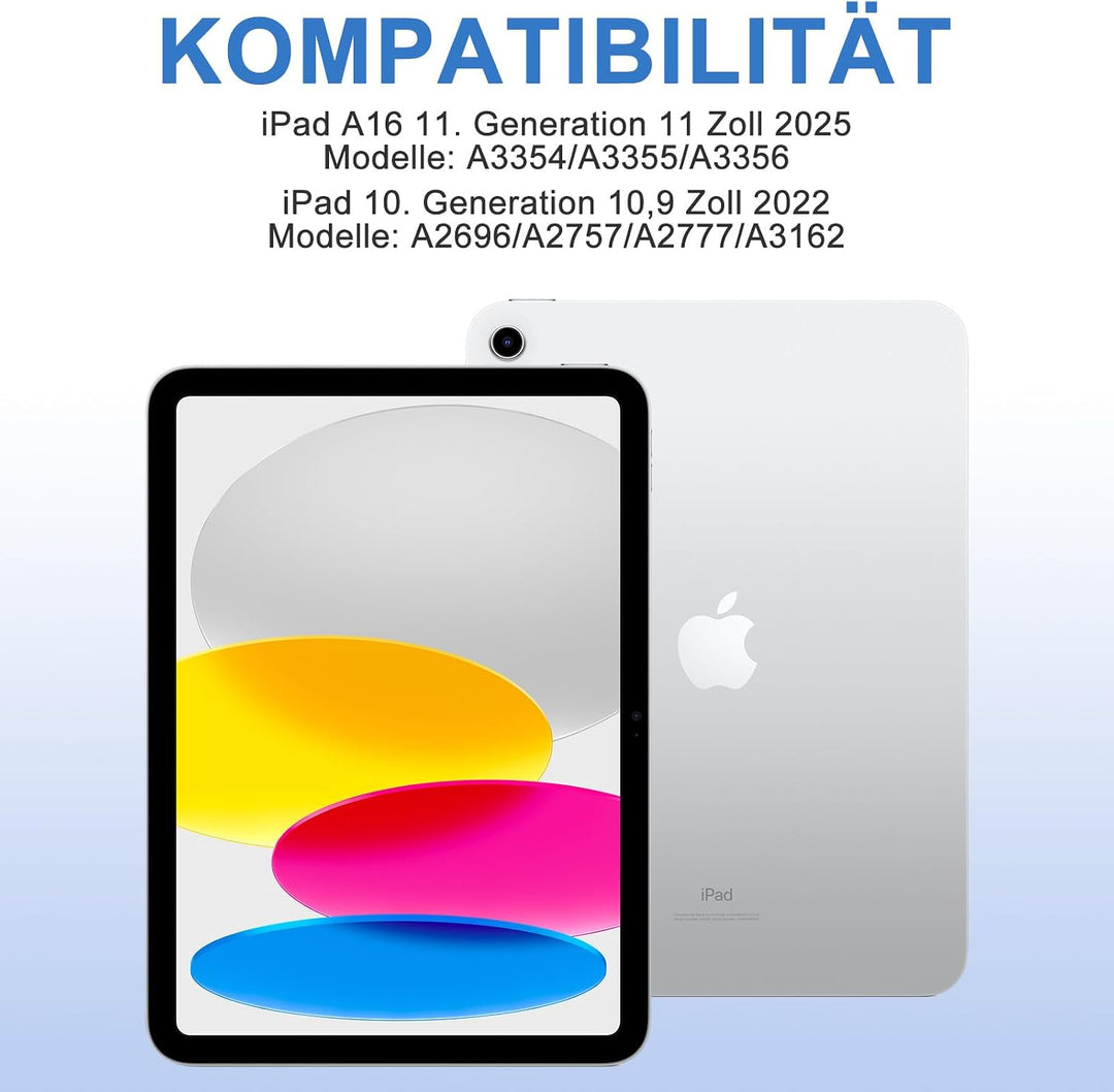 MMK Hülle mit Tastatur für iPad A16 11 Generation 2025/10 Generation 2022(11/10.9 Zoll), 7-Farben Be
