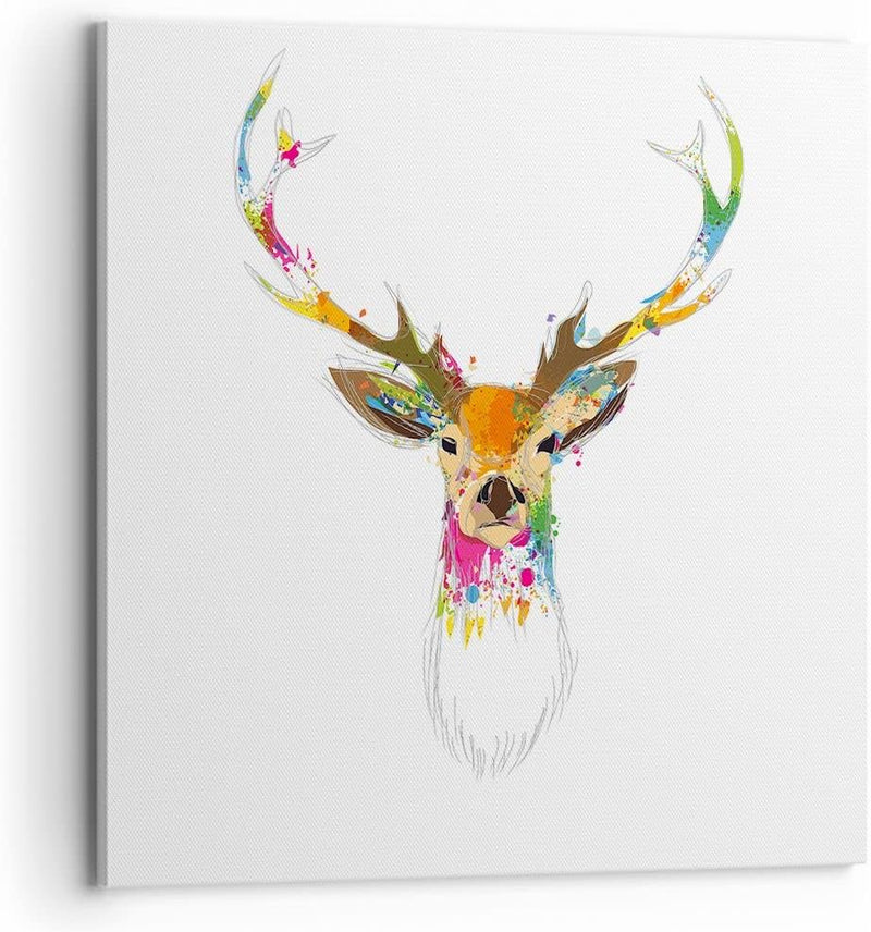 Bilder auf Leinwand 70x70cm Leinwandbild Deer fantasie Graffiti Grafik Gross Wanddeko Bild Schlafzim