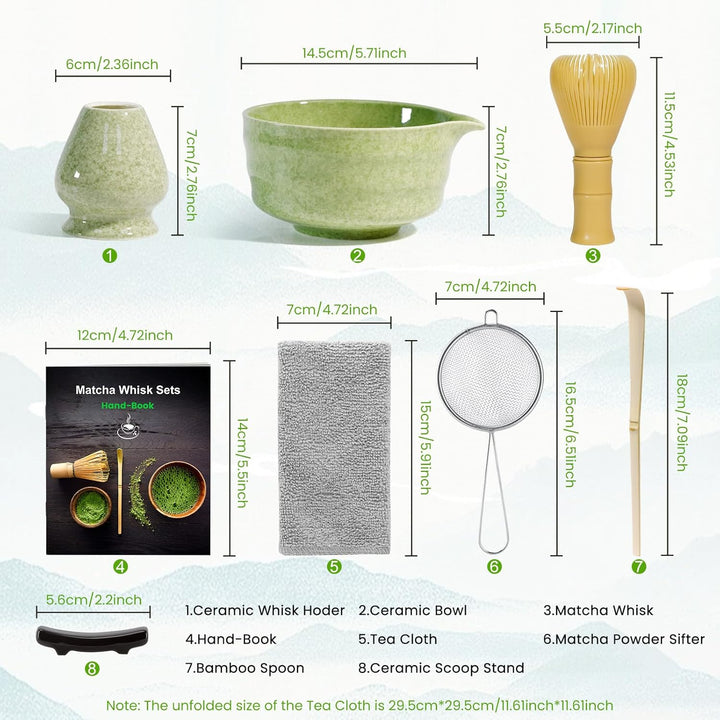 Matcha Set Japanisches Matcha Set mit Matcha Besen, Matcha Schale aus Keramik, Matcha Löffel, Harz M