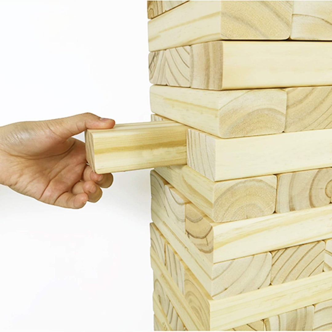 JacMok Grosser Wackelturm Spiel Holz Turmspiel aus Kiefer- Stapelturm 60 Bausteine mit Tragetasche -