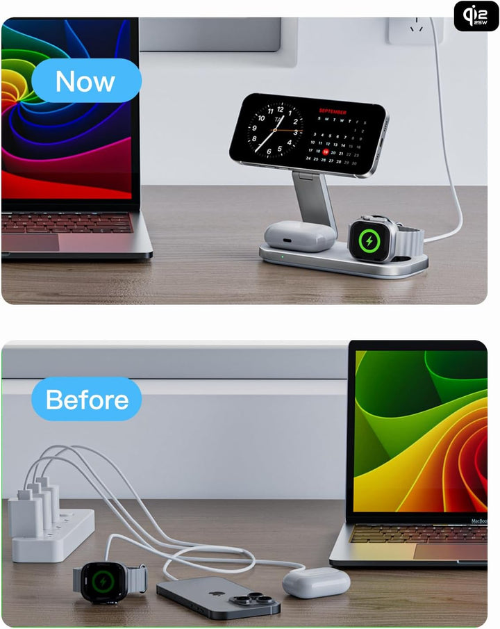 Qi2 25W 3-in-1 Kabellose Ladestation mit MagSafe, Faltbares Magnetische Ladegerät für iPhone 17e/17/