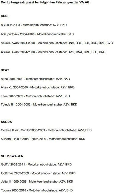 Leitungssatz Pumpe Düse Kabelbaum Einpritzdüse 03G971033L Kompatibel mit Audi A3 A4 A6 Golf 2005-201