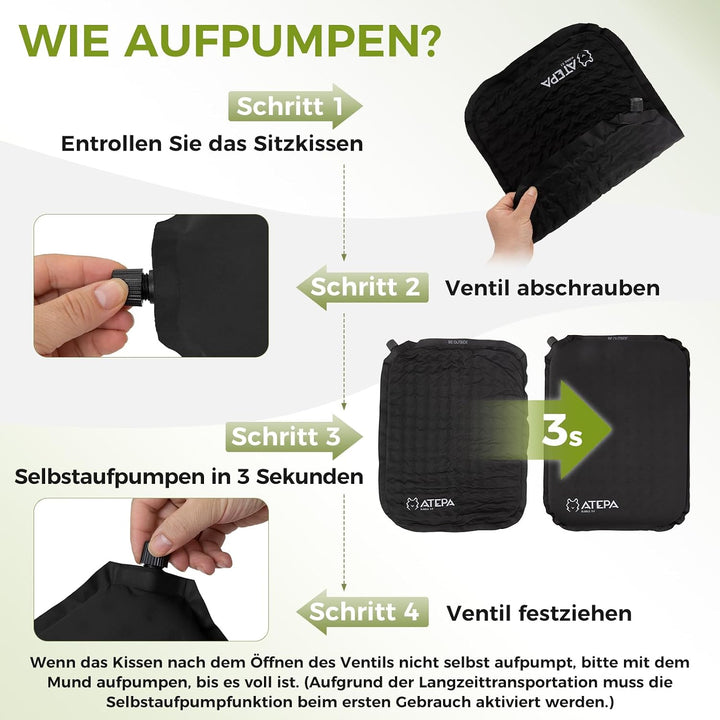 ATEPA Sitzkissen Outdoor, Faltbar Aufblasbar Stadion Flugzeug Unterwegs Camping Wander Bürostuhl Ult