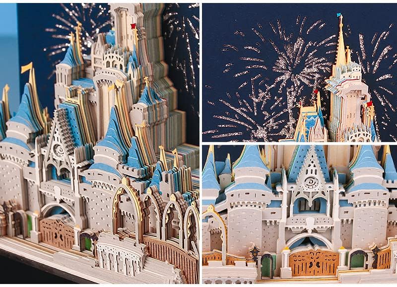 MEICHI 3D Notizblock, nicht verklebt, 3D Schlossmodell Papierkunst mit Anzeigebox glasklar, 9 x 8 x