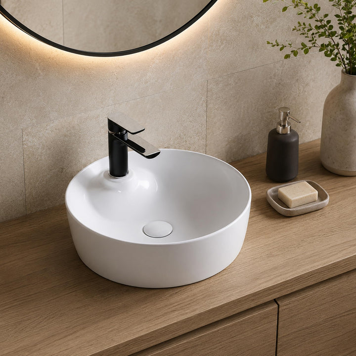 Art-of-Baan® Keramik-Aufsatzwaschbecken I Waschbecken mit Lotus-Effekt I Handwaschbecken in Weiss I