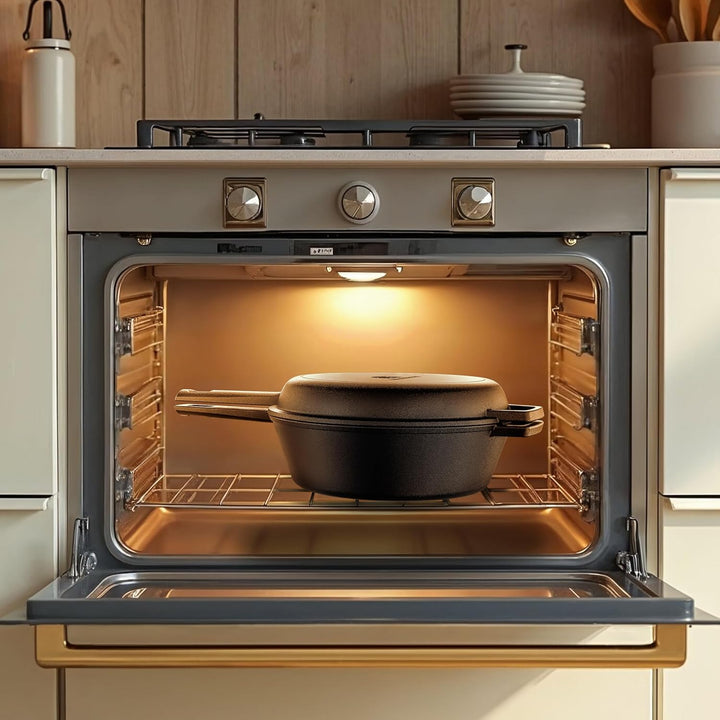 Gusseisen Topf Brot Backen mit Gärkörbchen – eingebrannte Brotbackform mit Deckel: 3L Topf & 1,5L Pf