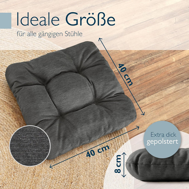 Beautissu 2er Set Premium Stuhlkissen 40x40 cm Anthrazit – UV-beständig & Robust Sitzkissen Outdoor