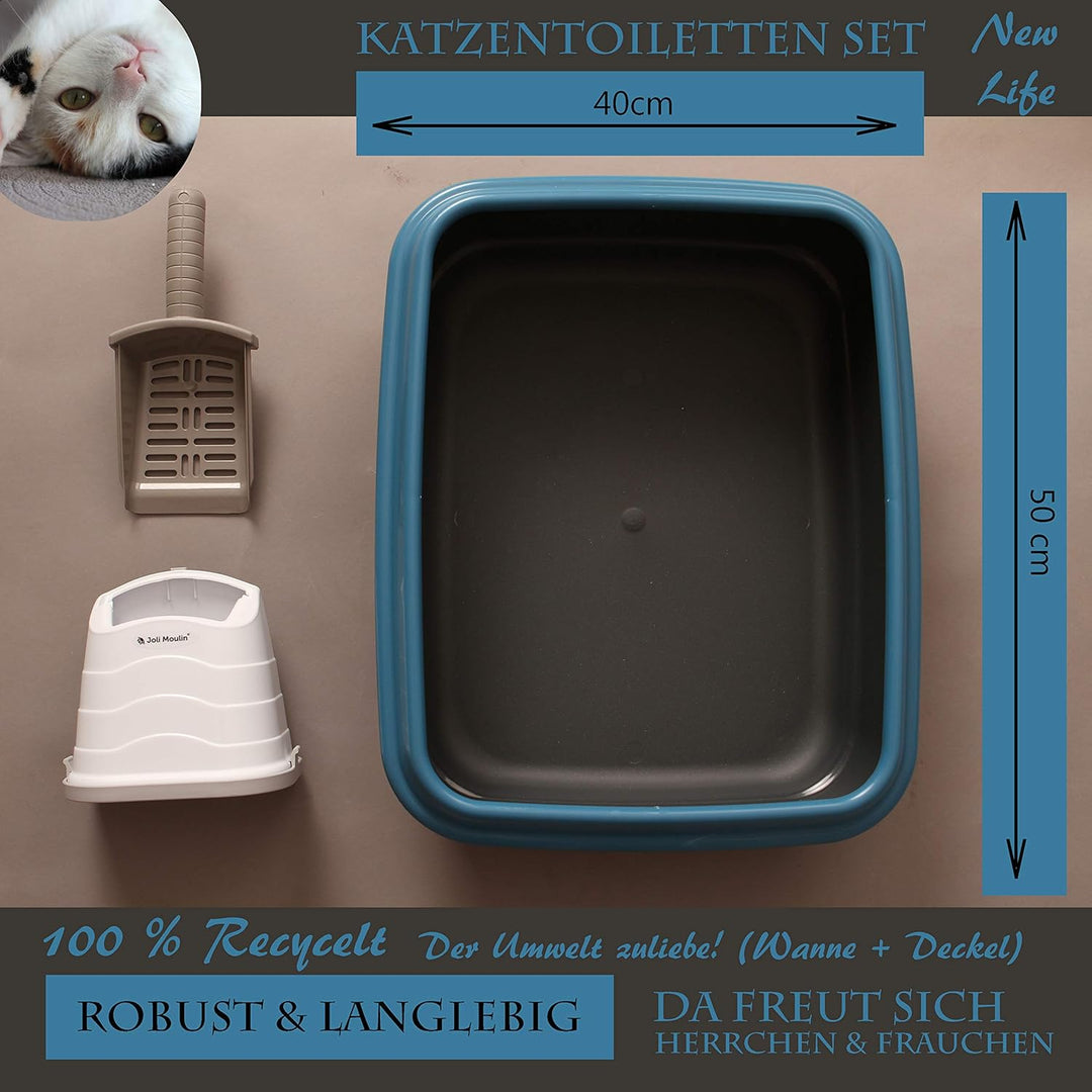 New Life Katzentoilette offen mit Rand 40x50x15 cm Set mit Streuschaufel und Hygiene-Behälter 100% R