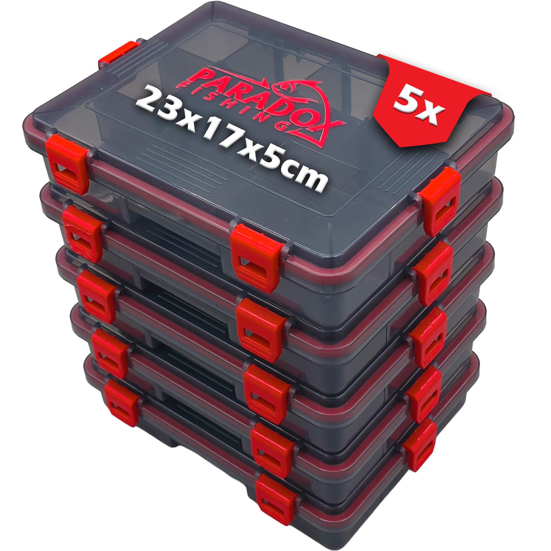 wasserdichte Köderboxen I 5x Box S 23x17,5x5cm I Angelbox Köderbox Angeln Angelkoffer gross Tackle B