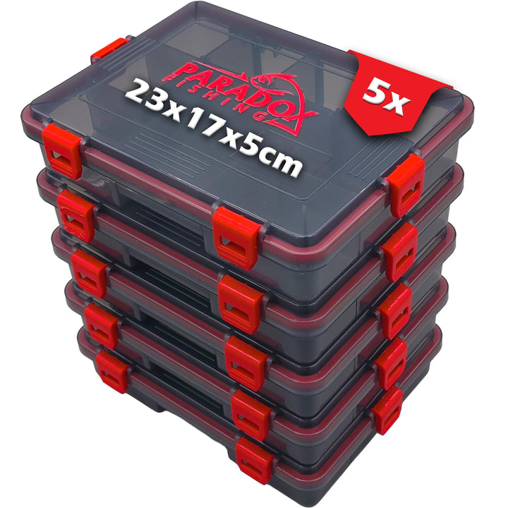 wasserdichte Köderboxen I 5x Box S 23x17,5x5cm I Angelbox Köderbox Angeln Angelkoffer gross Tackle B