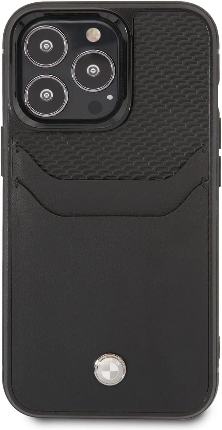 BMW BMHCP14X22RSEPK Hülle für iPhone14 Pro Max 6,7" Schwarz Leather Card Slot