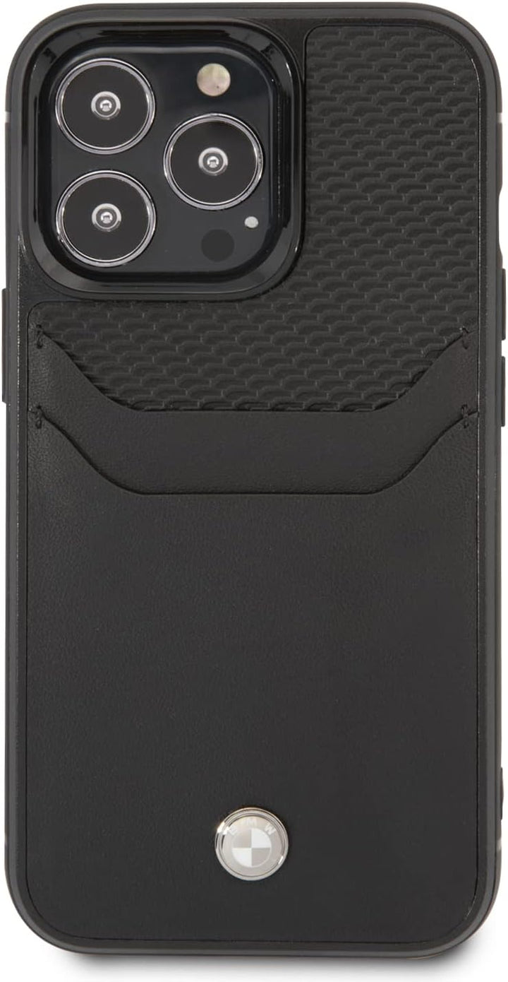 BMW BMHCP14X22RSEPK Hülle für iPhone14 Pro Max 6,7" Schwarz Leather Card Slot