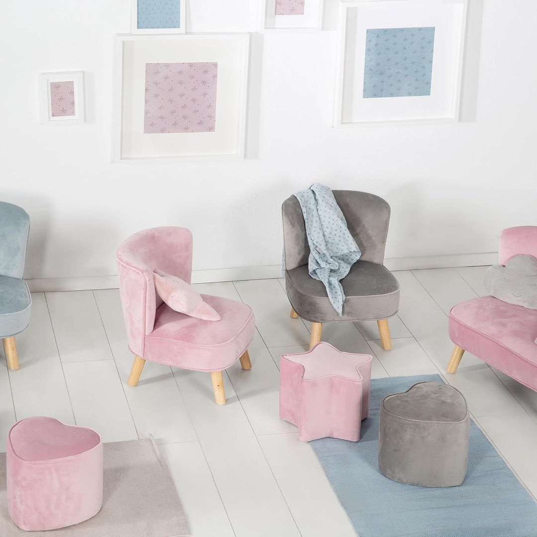 roba Kinderhocker Lil Sofa in Sternform - Bequemer Hocker in rosa Samtstoff - Polstermöbel Pouf für