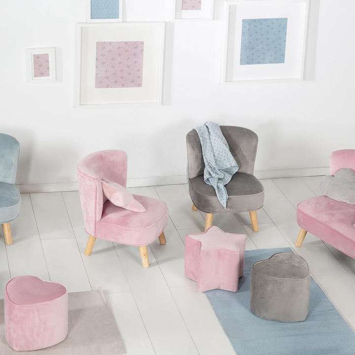 roba Kinderhocker Lil Sofa in Sternform - Bequemer Hocker in rosa Samtstoff - Polstermöbel Pouf für