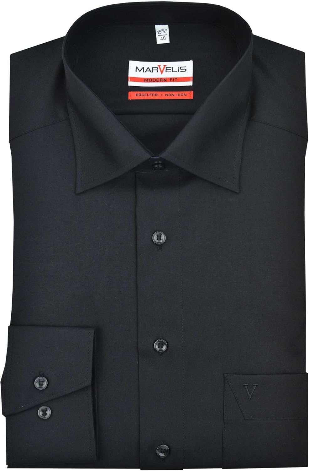 Marvelis Modern Fit Hemd Langarm mit Brusttasche Popeline weiss 43 Schwarz 68, 43 Schwarz 68