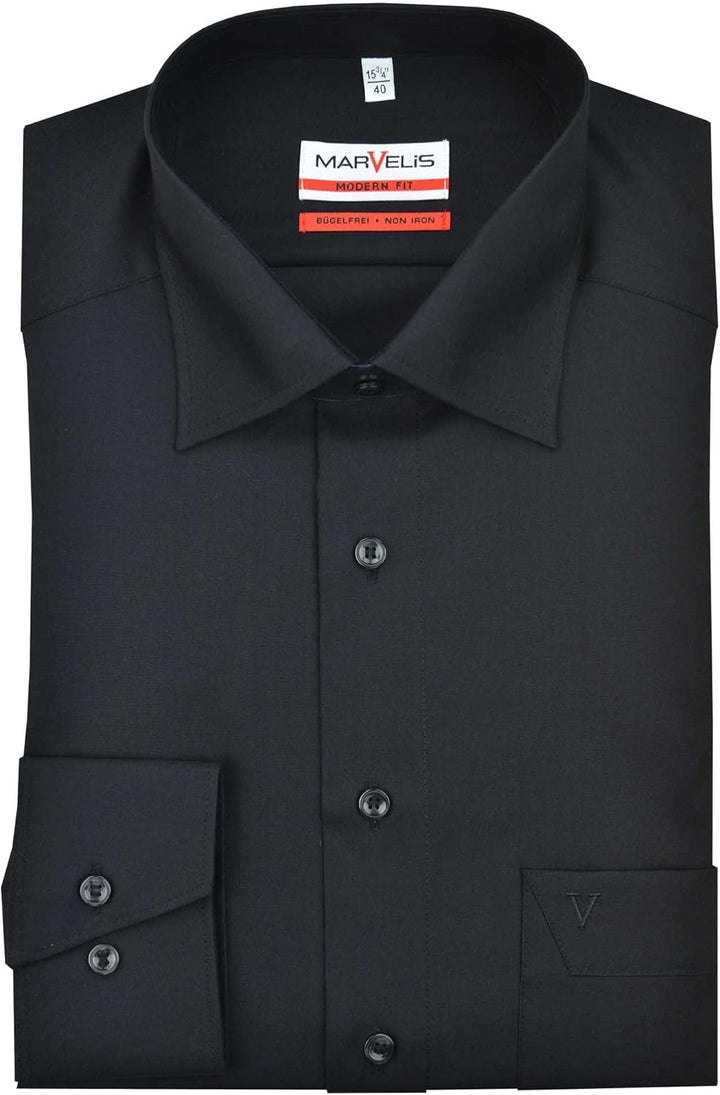 Marvelis Modern Fit Hemd Langarm mit Brusttasche Popeline weiss 43 Schwarz 68, 43 Schwarz 68