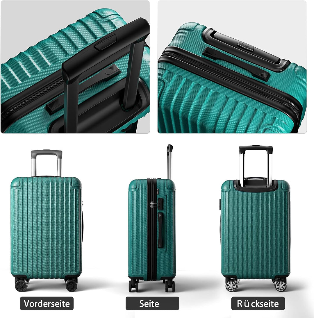 ABISTAB Voyager Reisekoffer Set 3-teilig, Hartschalen Koffer & Trolleys mit 4 Rollen, Zahlenschloss,