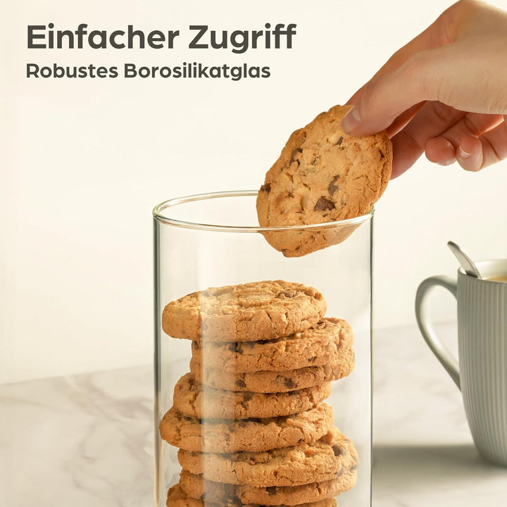 Praknu Vorratsgläser mit Deckel 4er Set - Luftdicht mit 4 Extra Dichtungen - Borosilikatglas - Spülm