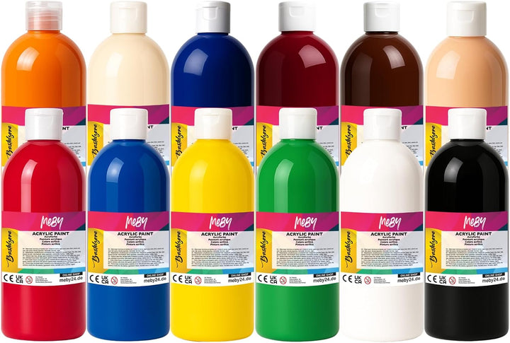 Acrylfarben Set 12 x 500ml – Leuchtende, deckende Künstlerfarben für Leinwand, Papier, Holz, Stein &