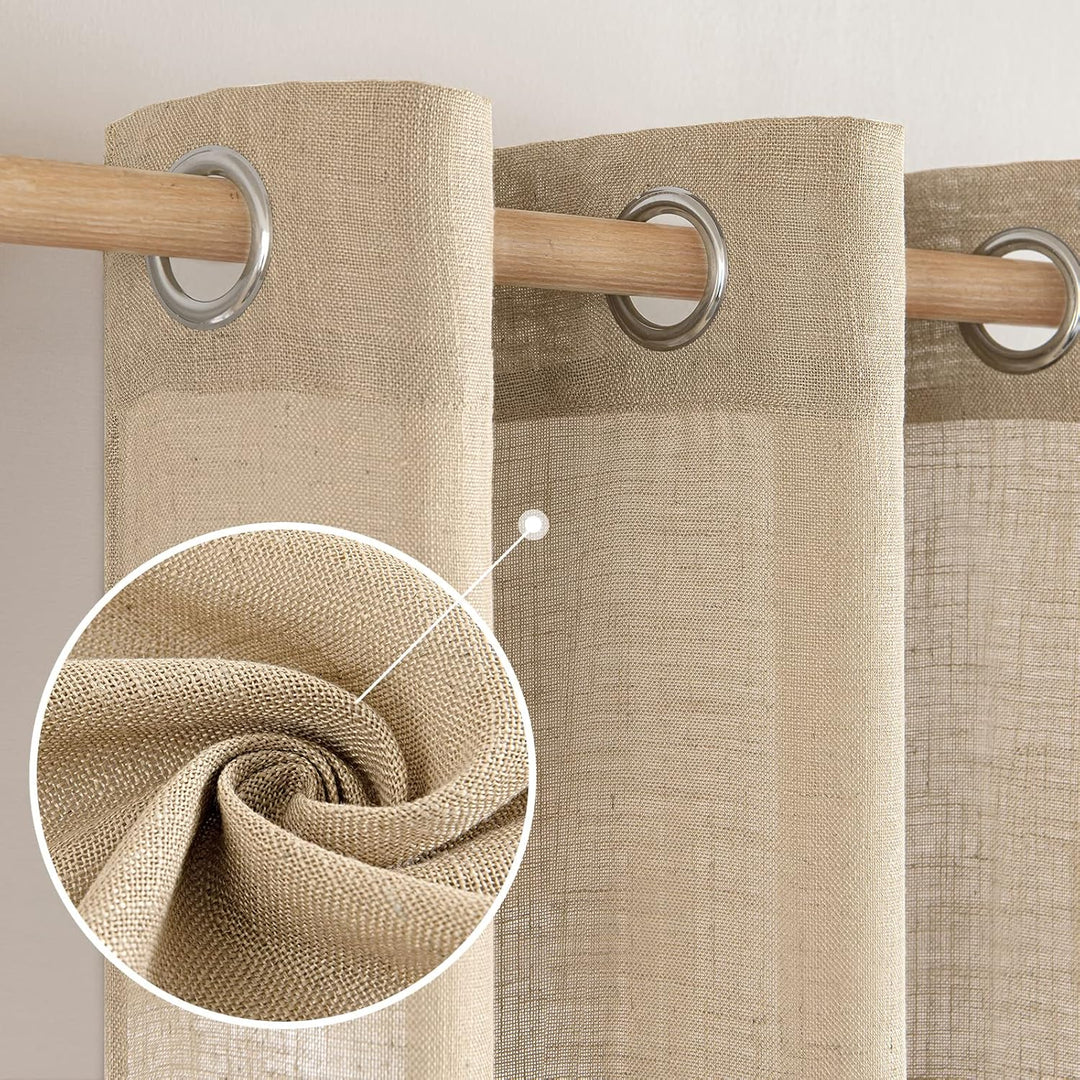 MIULEE Gardinen Vorhänge mit ösen Voile Vorhang kurz Modern Leinenoptik Halbtransparent Ösenvorhang